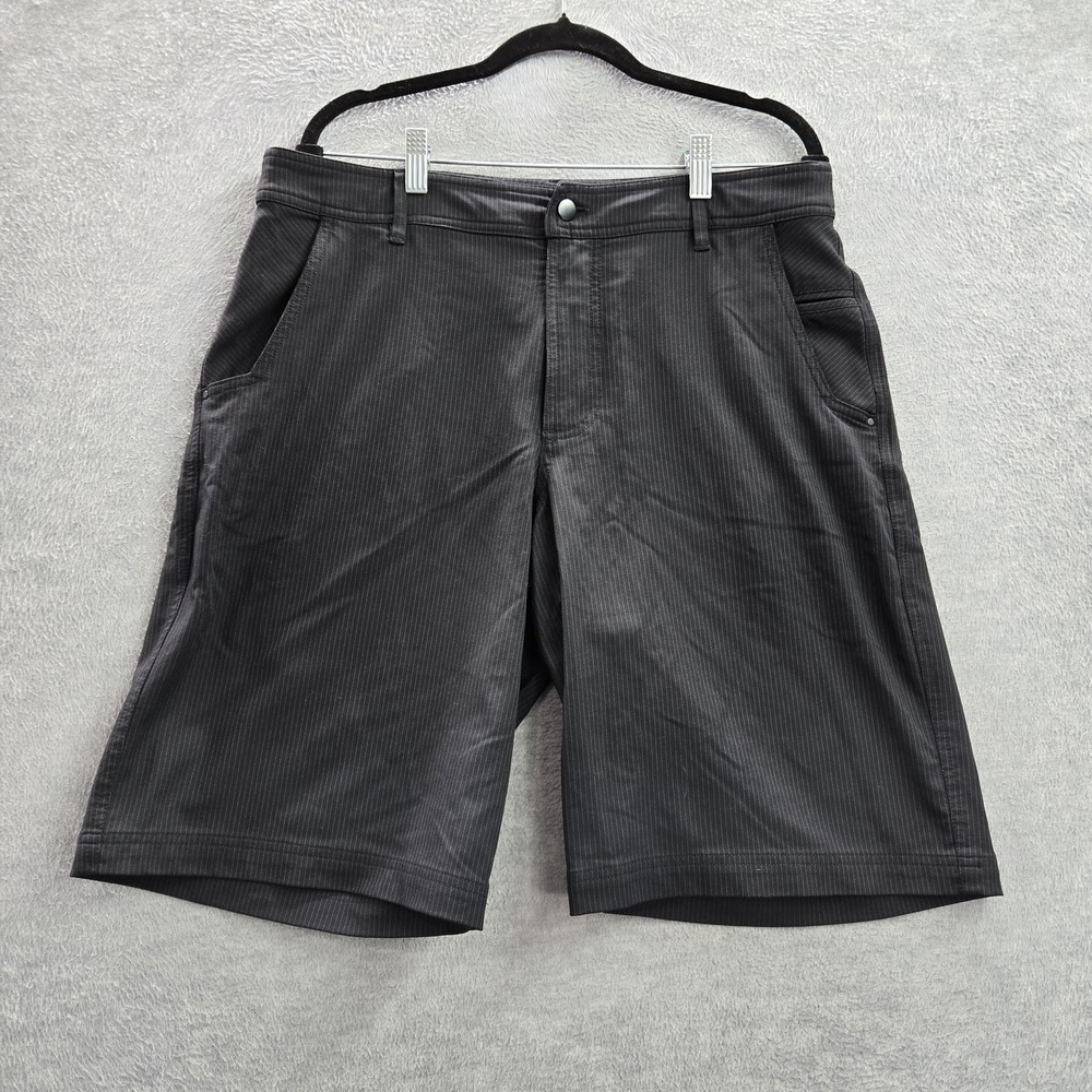 Lululemon Men Shorts 36 Black Pinstriped Chino High Rise Pockets 11" Inseam‎